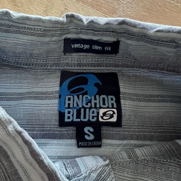 Y2K Vintage Anchor Blue Button Up Short Sleeve striped Shirt Blue Size small - Picture 4 of 5